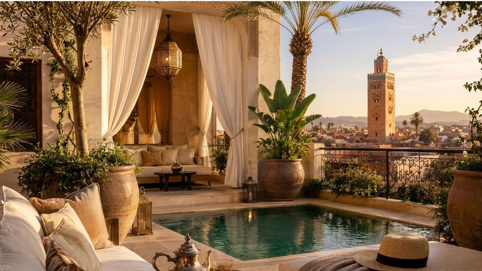 Stunning view of Marrakech luxury riad courtyard